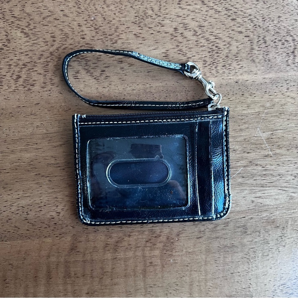 Coach Signature Stripe Black Zip Top Wristlet Wallet - Picture 2 of 3